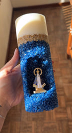 Vela Artesanal Nossa Senhora Aparecida - Cristais Azul Safira e Ouro