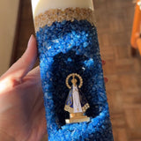Vela Artesanal Nossa Senhora Aparecida - Cristais Azul Safira e Ouro