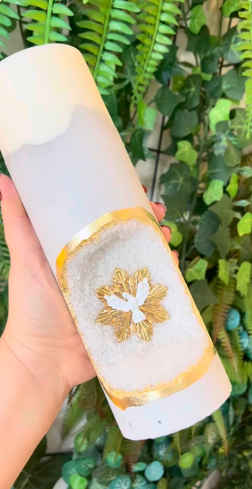 Vela Artesanal Divino Espírito Santo - Drusa Natural e Ouro