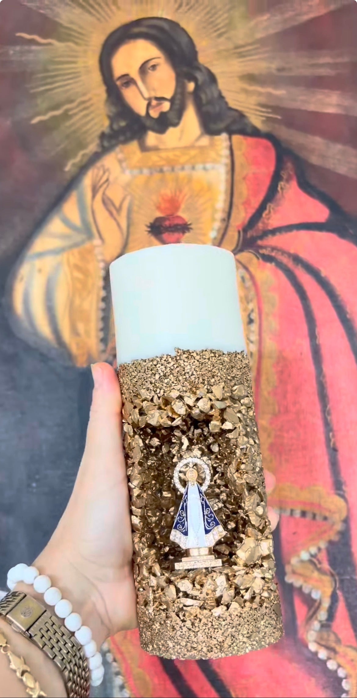 Vela Artesanal Nossa Senhora das Graças - Ouro Premium Luxo